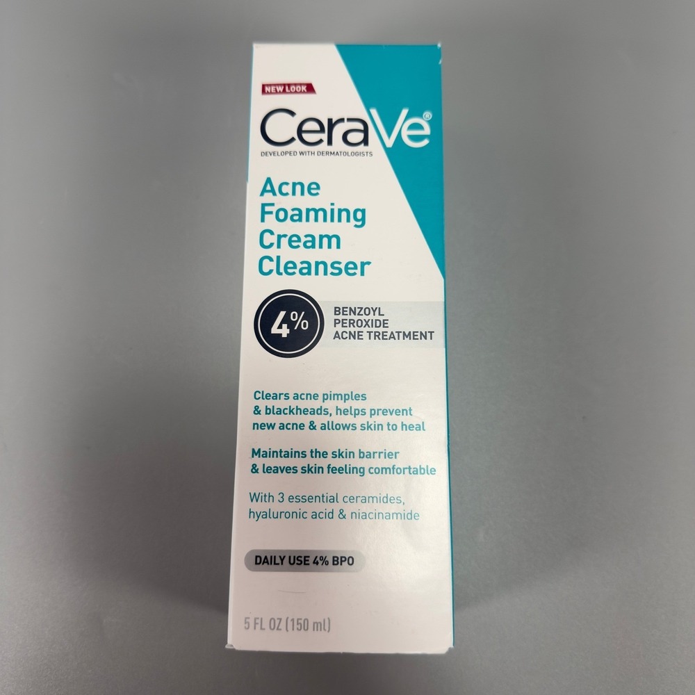 CeraVe Acne Foaming Cream Cleanser 4% Benzoyl Peroxide Treatment 5 fl oz 150ml